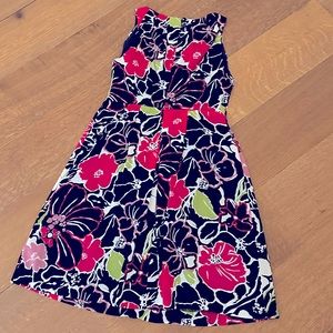 Banana Republic Floral Navy and Pink A Line Style Dress Size 2 Wedding Guest